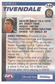 2005 Select Herald Sun AFL #144 Greg Tivendale Back